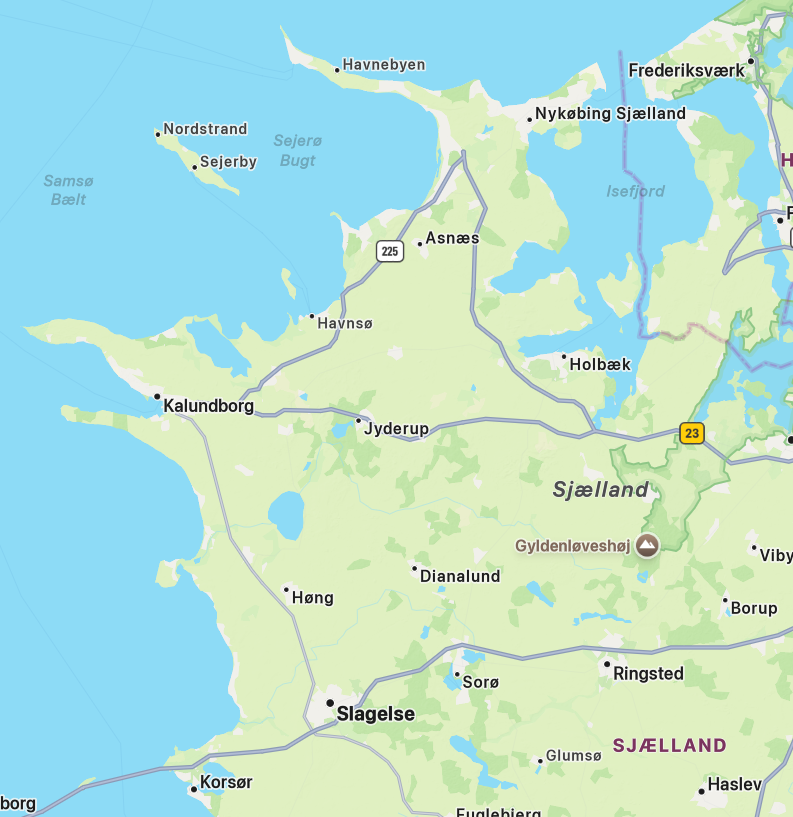 Kort over Sjælland